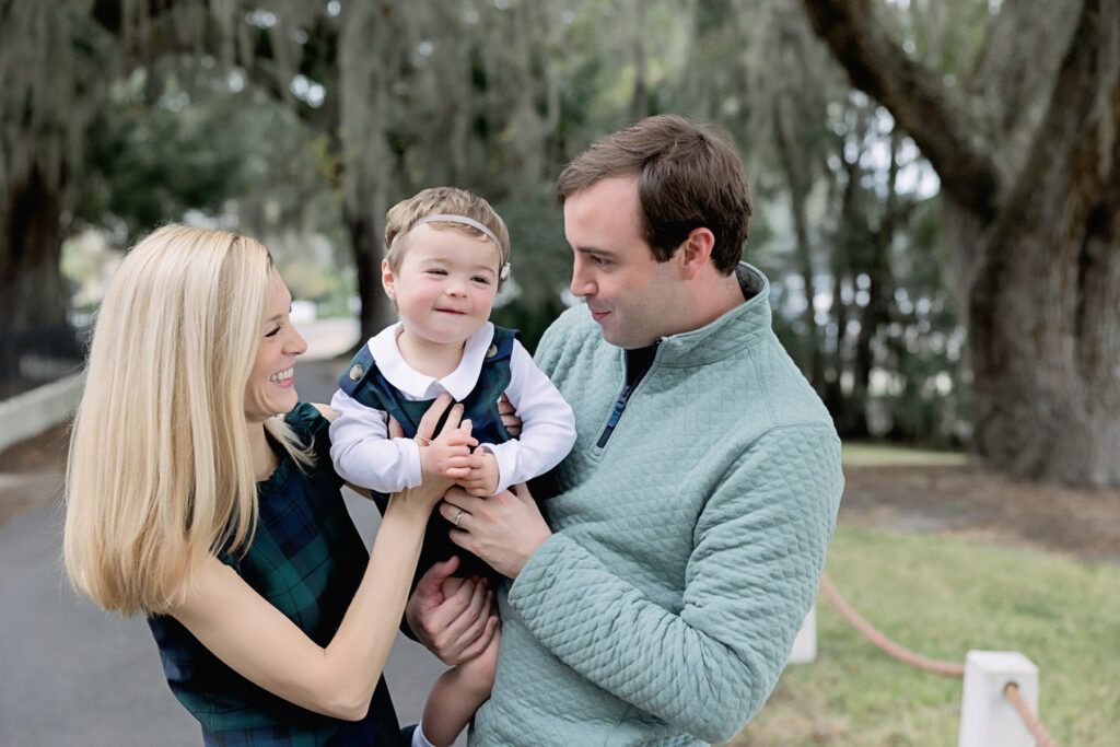 A sweet family of three at their fall family session in Savannah.