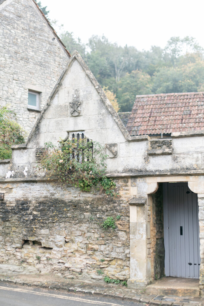 Old stone house with a gray door