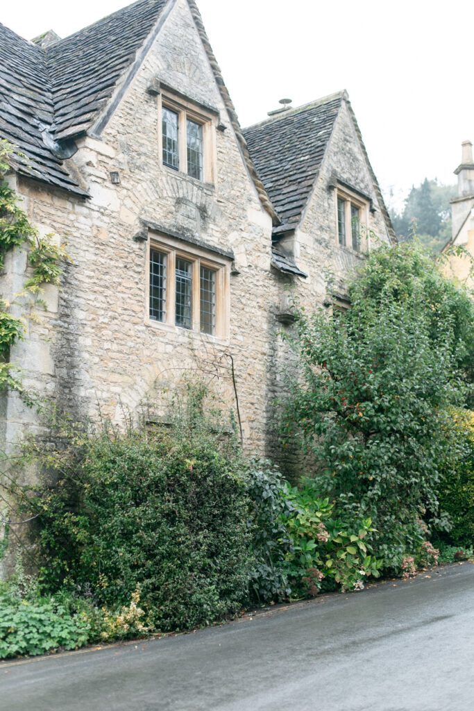 A building with greenery along the front