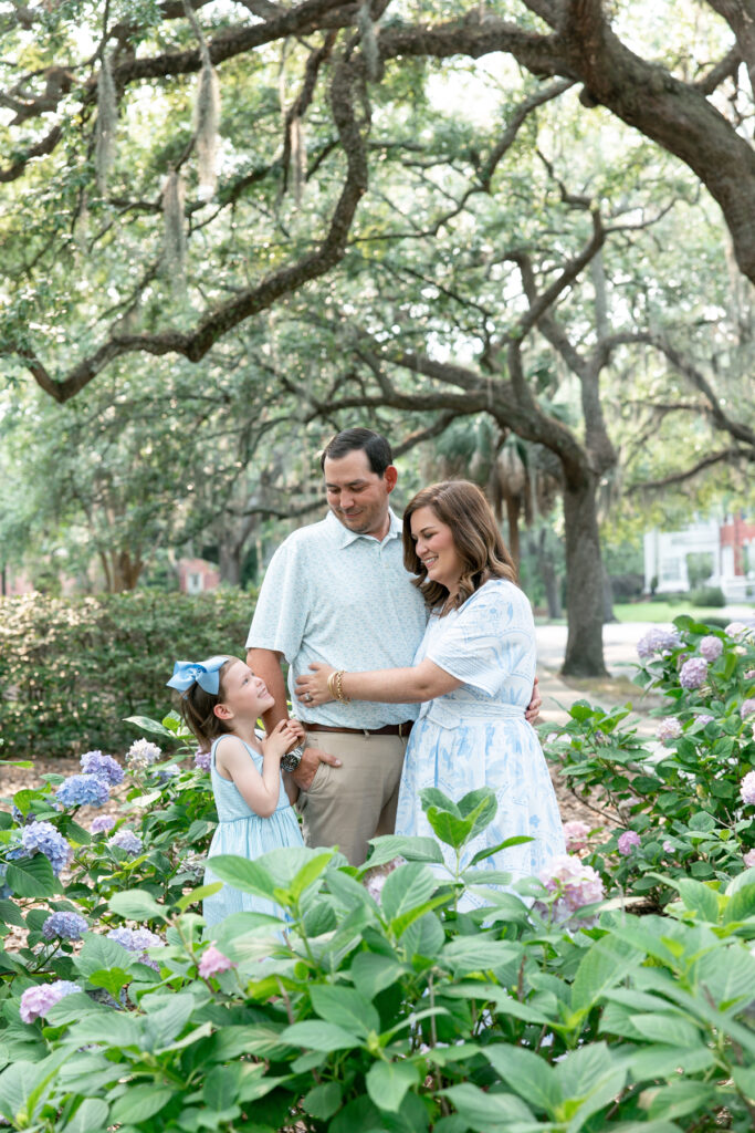 A photo session with a family of three during the summer in Savannah, Georgia at a local park.