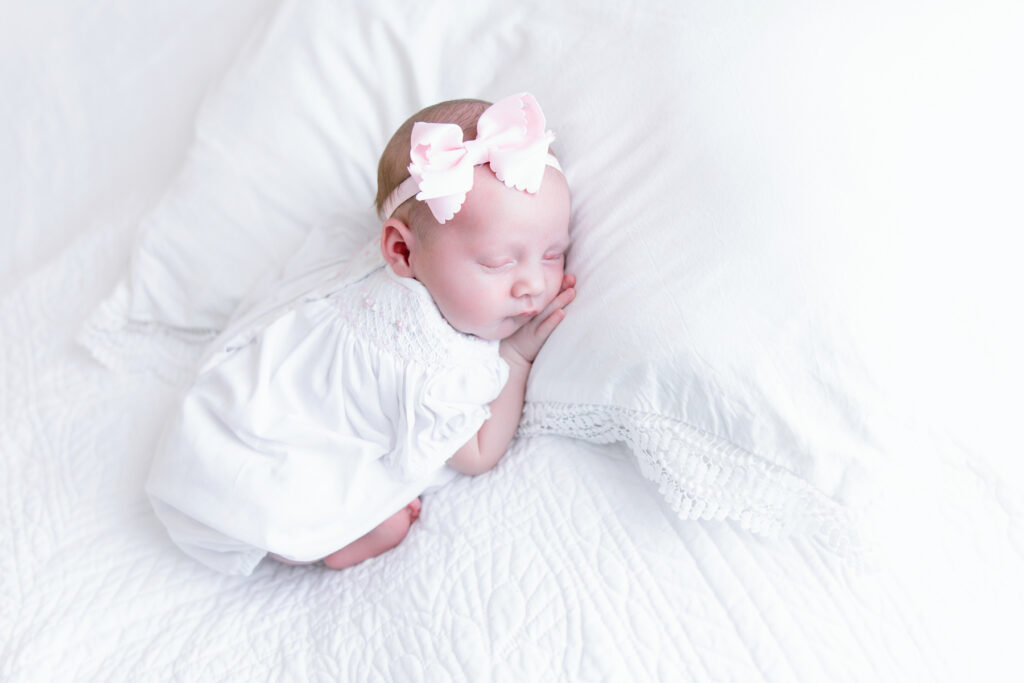 timeless newborn portrait photographed in Savannah GA studio with soft natural tones