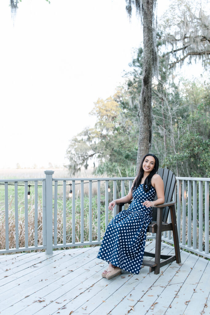 Senior portrait session overlooking marsh in Savannah