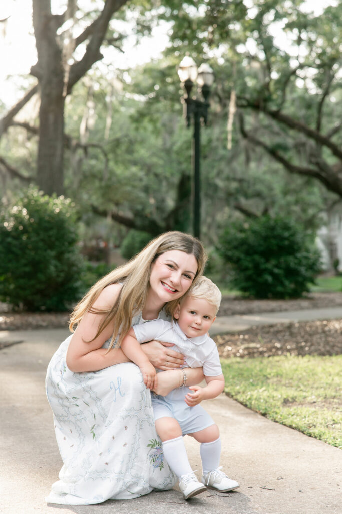 Outdoor mother and son portrait with timeless styling