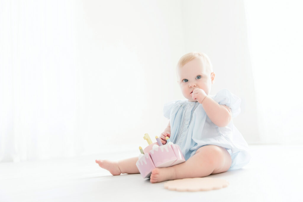 Natural-light first birthday portrait of a baby girl in Savannah, Georgia