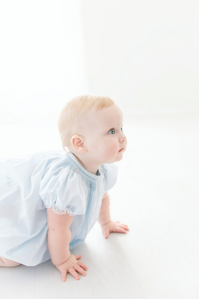 Natural-light first birthday portrait of a baby girl in Savannah, Georgia